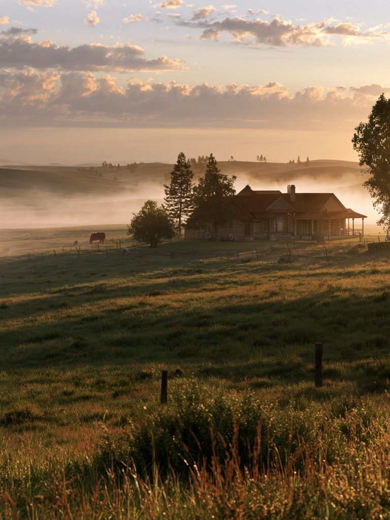 Misty Countryside Sunrise Photography Poster. poster — photography art
