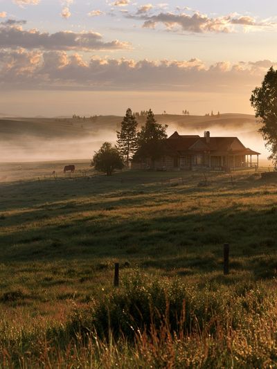 Misty Countryside Sunrise Photography Poster.