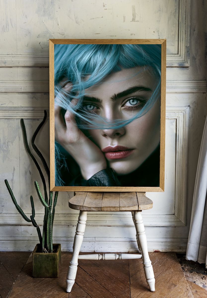 Blue-Haired Portrait Photography Poster. room preview