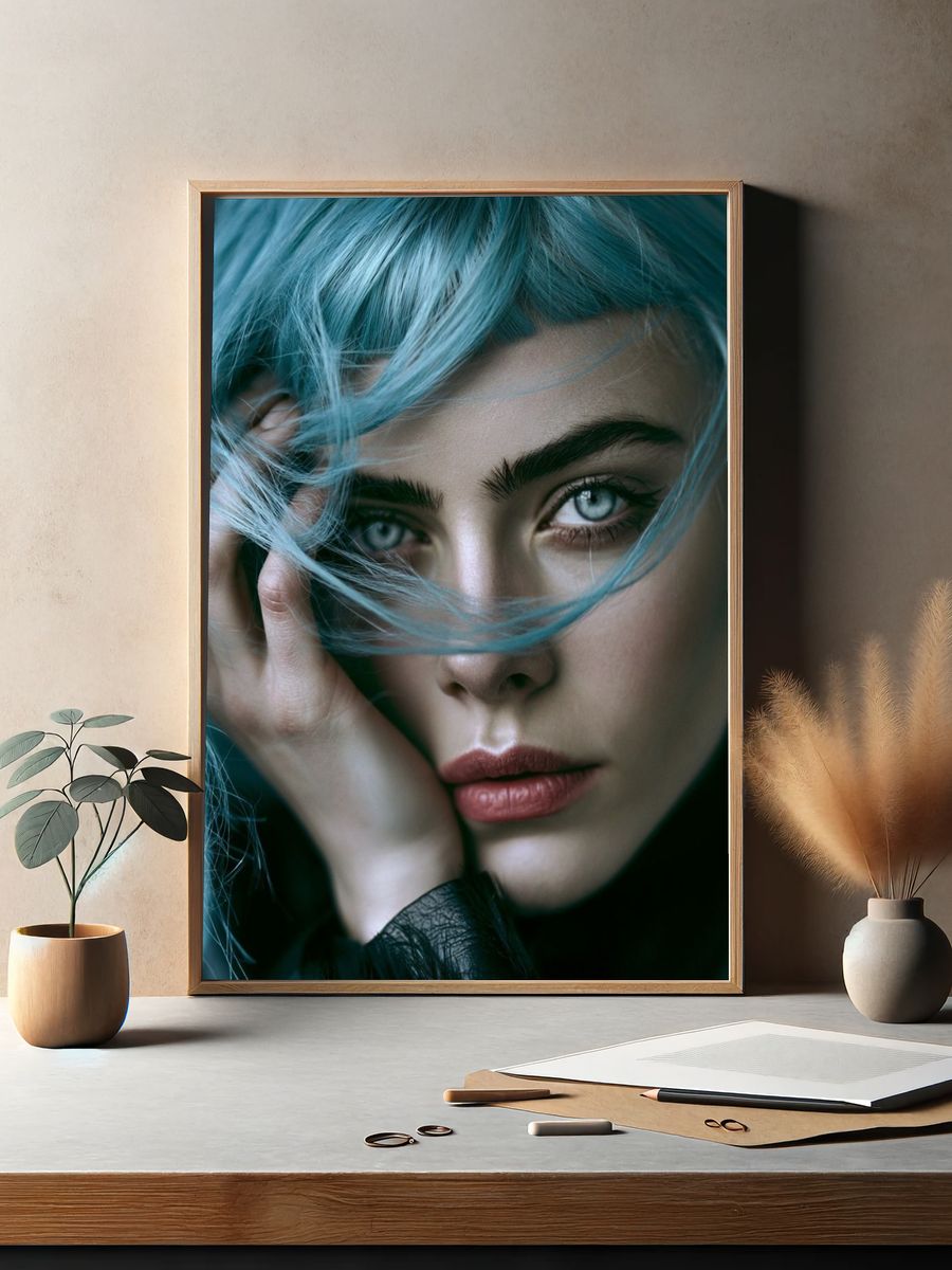 Blue-Haired Portrait Photography Poster. — room view 2