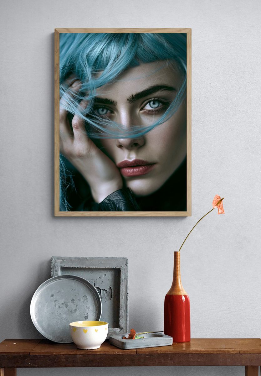 Blue-Haired Portrait Photography Poster. — room view 3