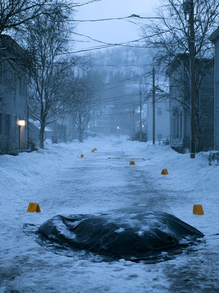 Snowy Street at Dusk Photography Poster. poster detail