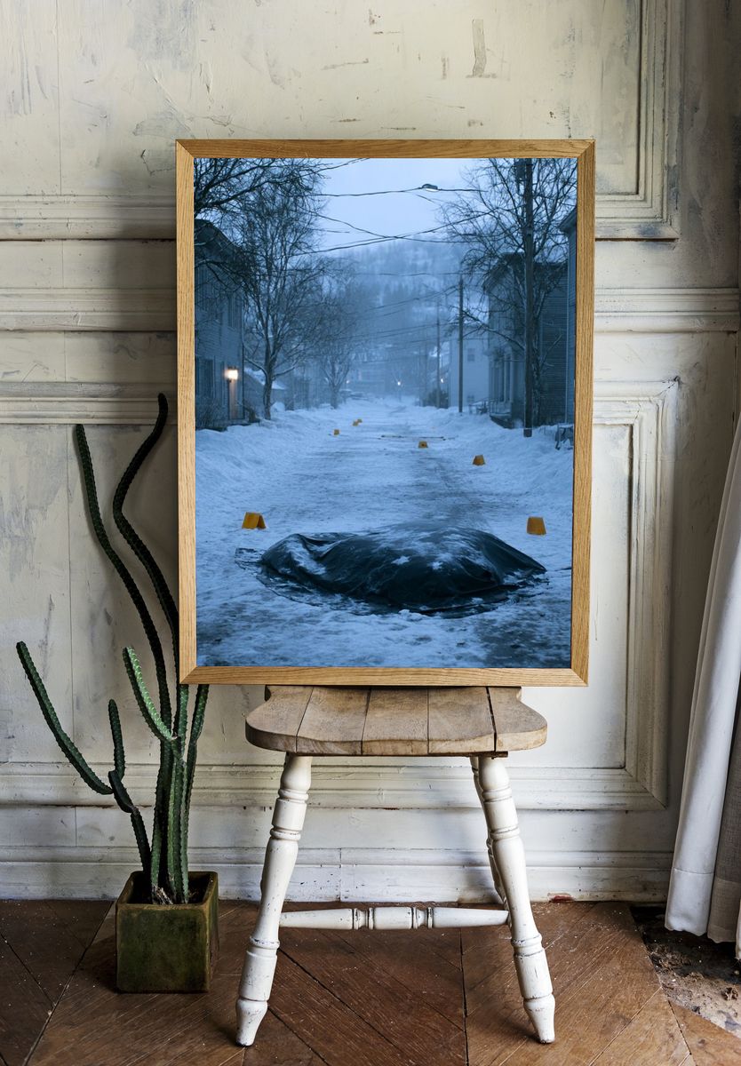 Snowy Street at Dusk Photography Poster. — room view 1