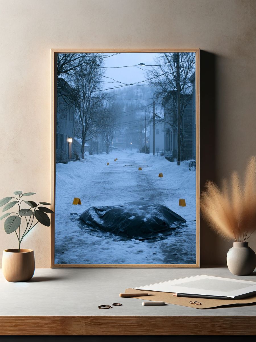 Snowy Street at Dusk Photography Poster. — room view 2