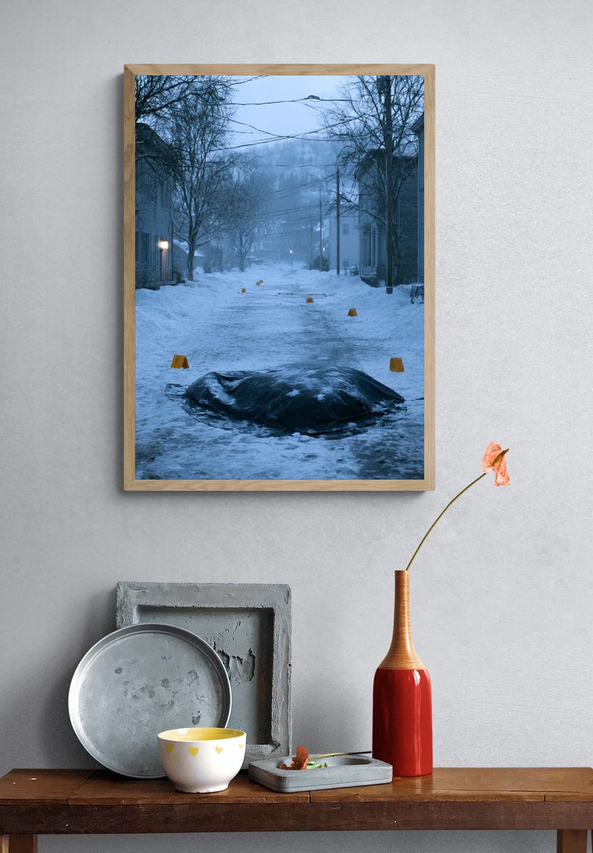Snowy Street at Dusk Photography Poster. — room view 3