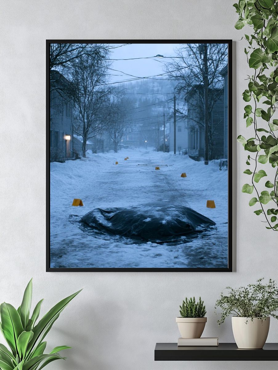 Snowy Street at Dusk Photography Poster. — room view 4