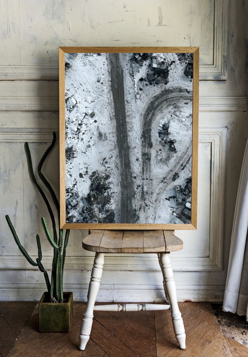 Snowy Aerial Wreckage Photography Poster. — room view 1