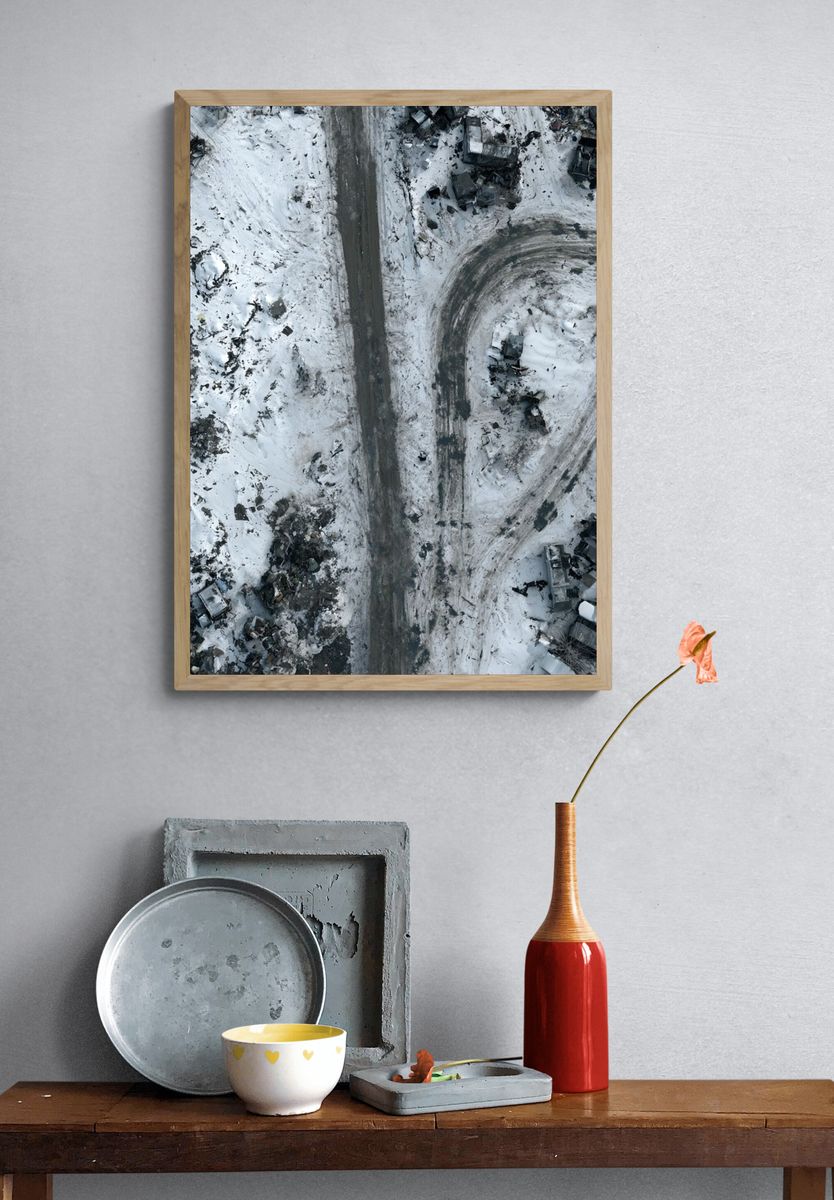 Snowy Aerial Wreckage Photography Poster. — room view 3