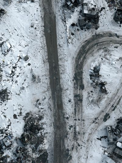 Snowy Aerial Wreckage Photography Poster. poster