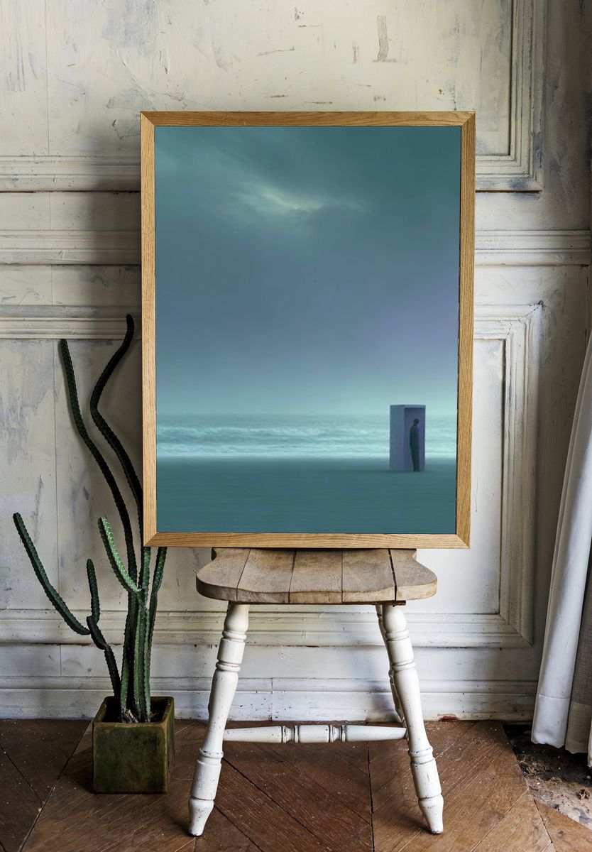 Solitary Figure by the Sea Print. room preview