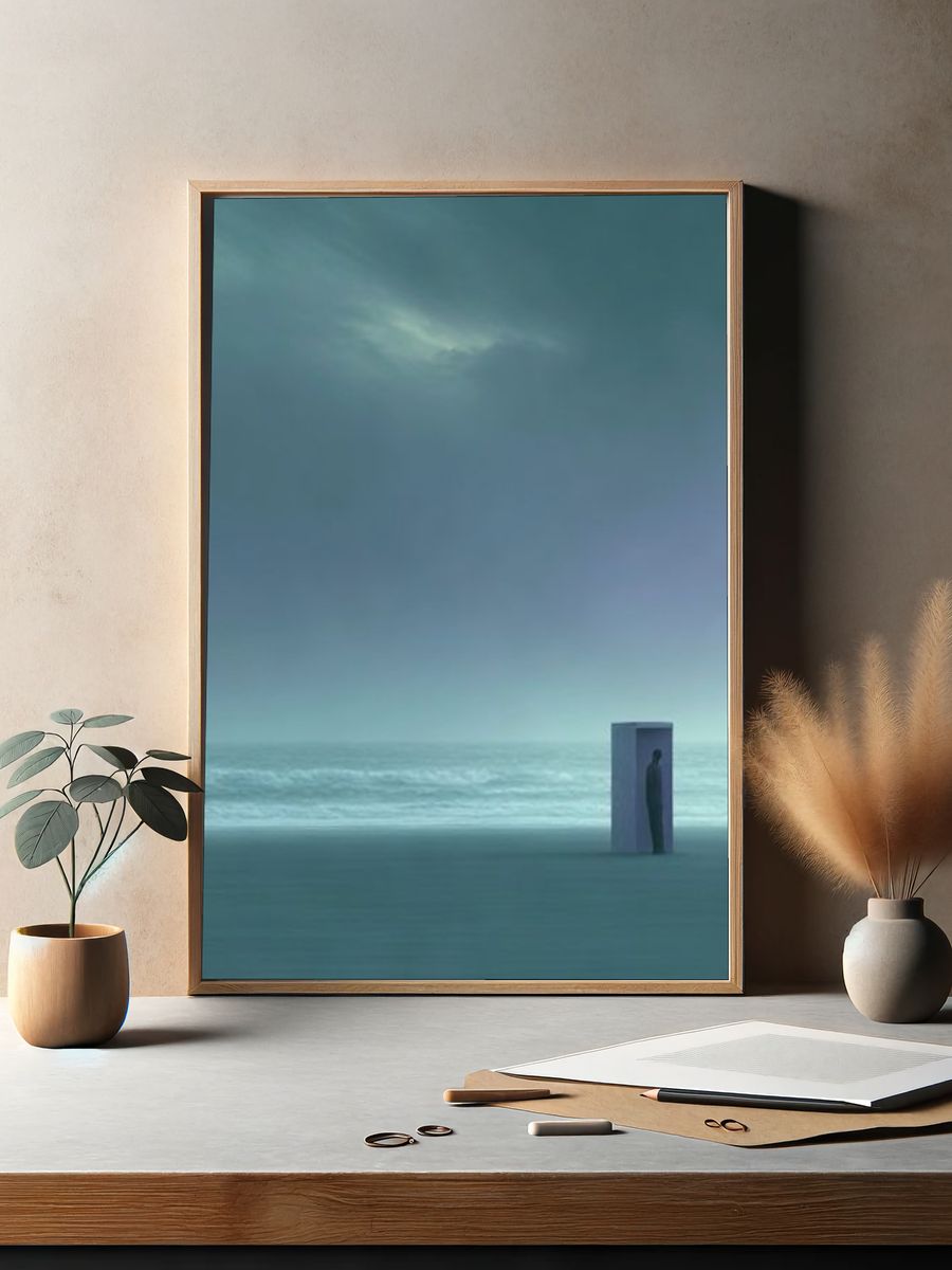 Solitary Figure by the Sea Print. — room view 2