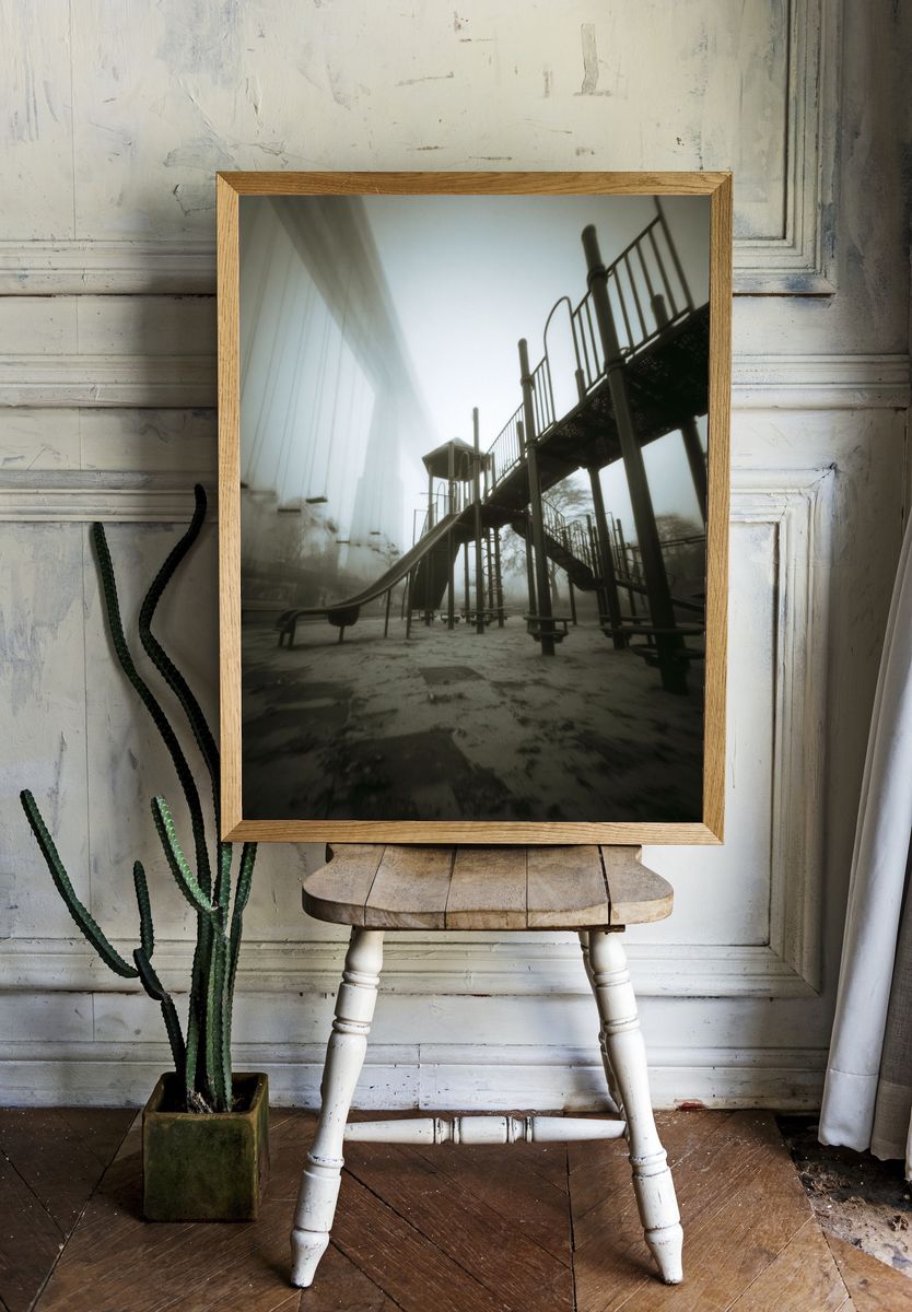 Foggy Playground Photography Poster. room preview