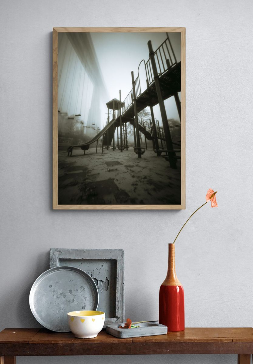 Foggy Playground Photography Poster. — room view 3