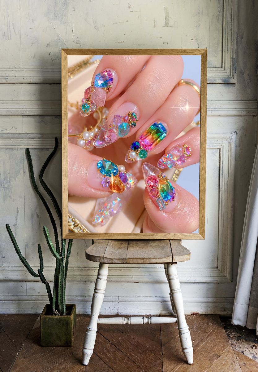 Rainbow Gem Nail Art Photography Poster. room preview