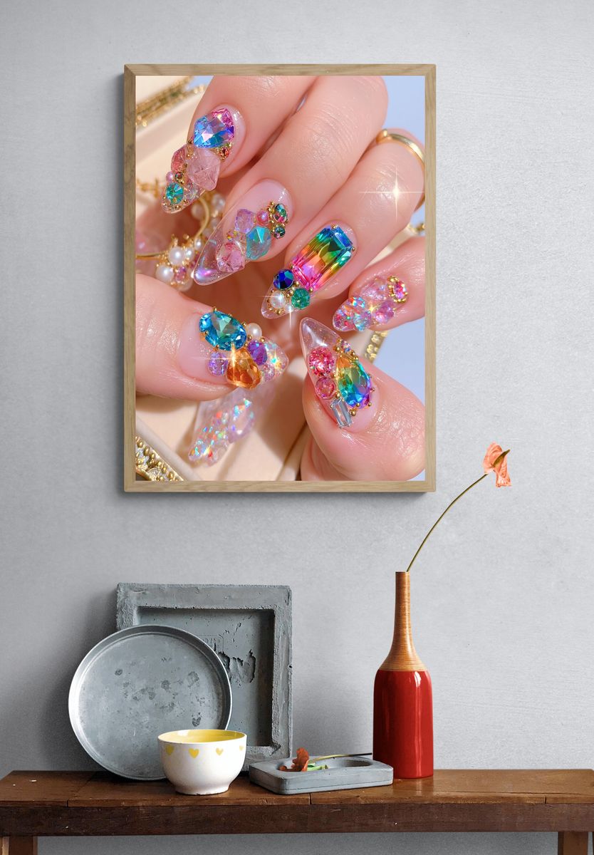 Rainbow Gem Nail Art Photography Poster. — room view 3
