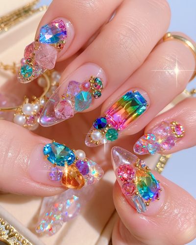 Rainbow Gem Nail Art Photography Poster.