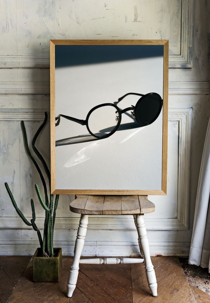 Round Black Glasses Photography Print. room preview