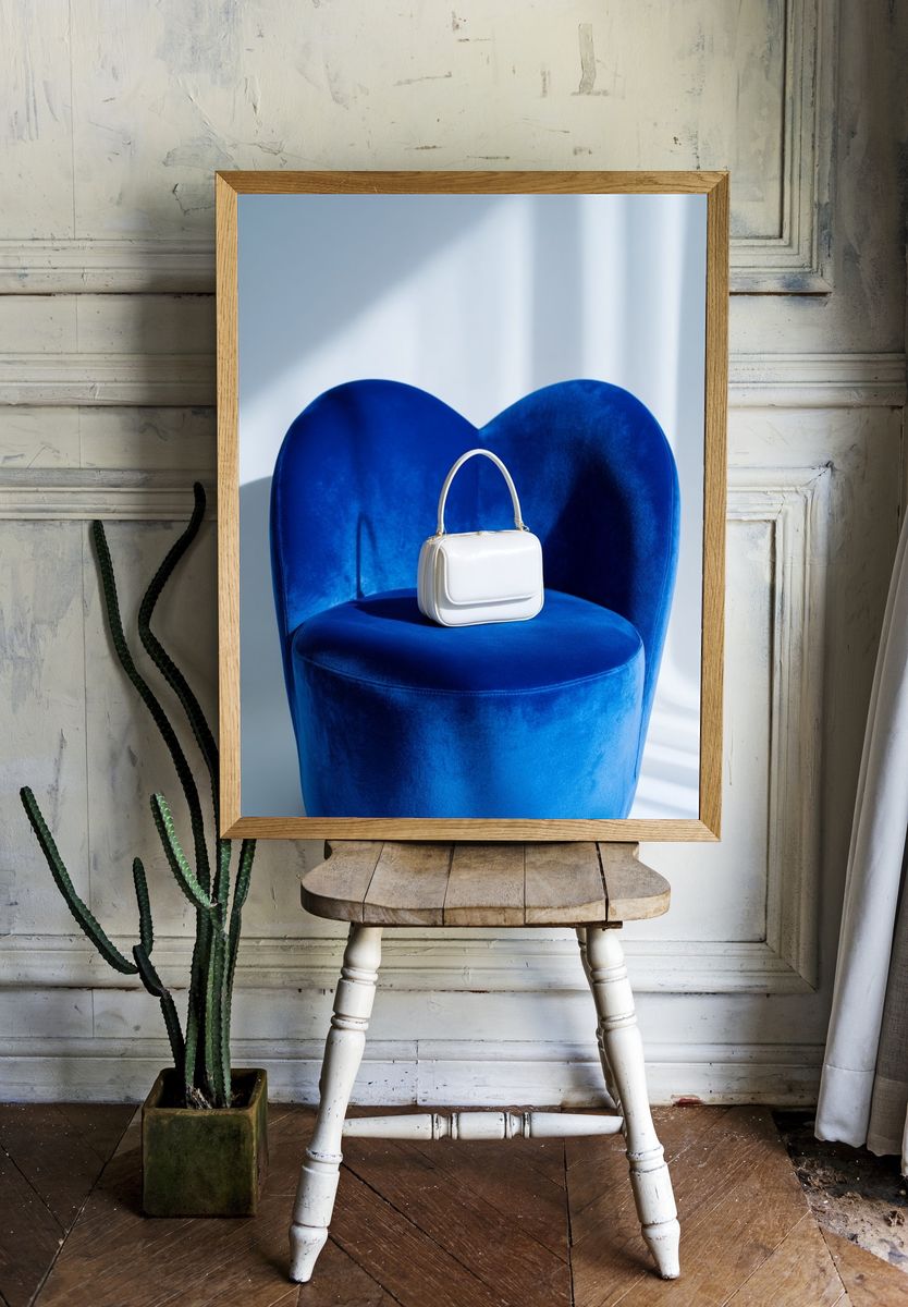 Blue Velvet Chair Still Life Poster. room preview
