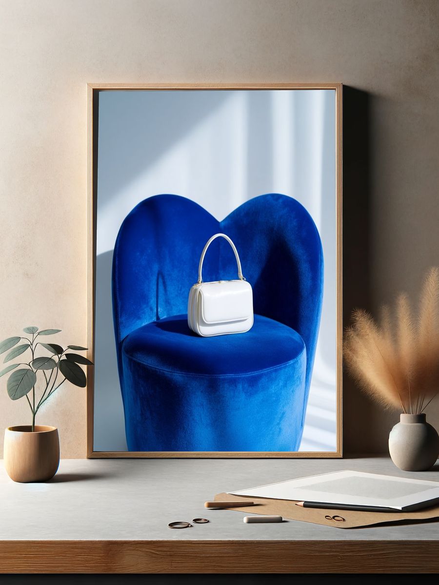 Blue Velvet Chair Still Life Poster. — room view 2