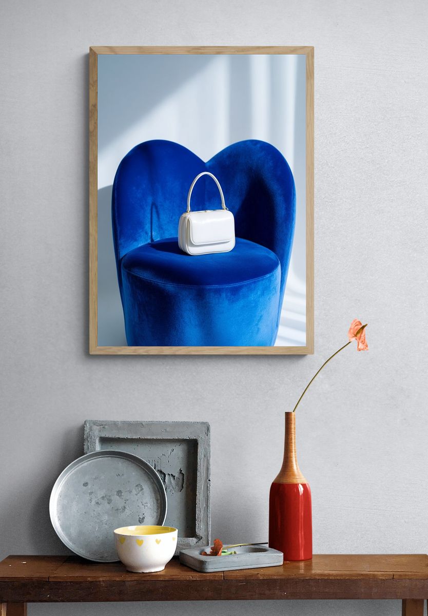 Blue Velvet Chair Still Life Poster. — room view 3