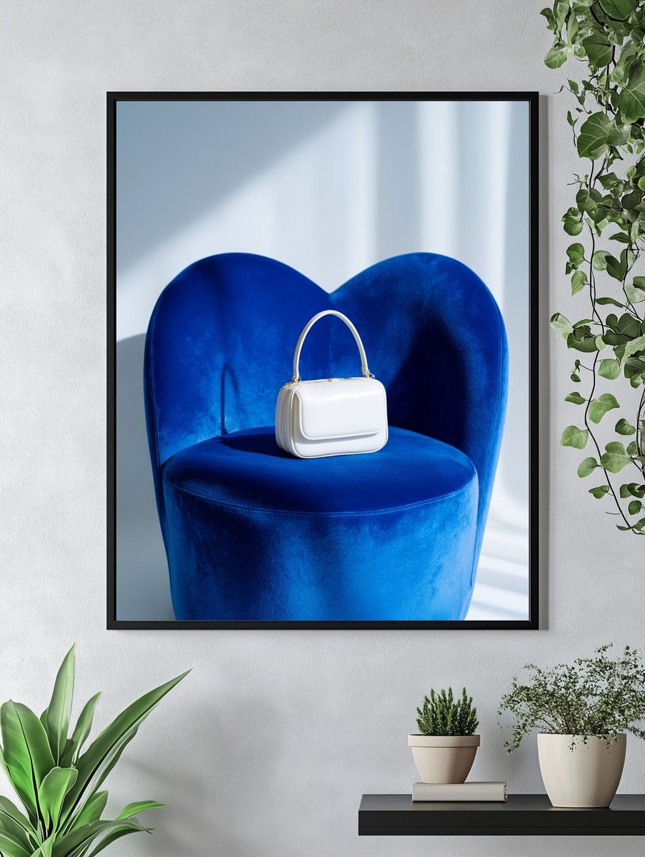 Blue Velvet Chair Still Life Poster. — room view 4