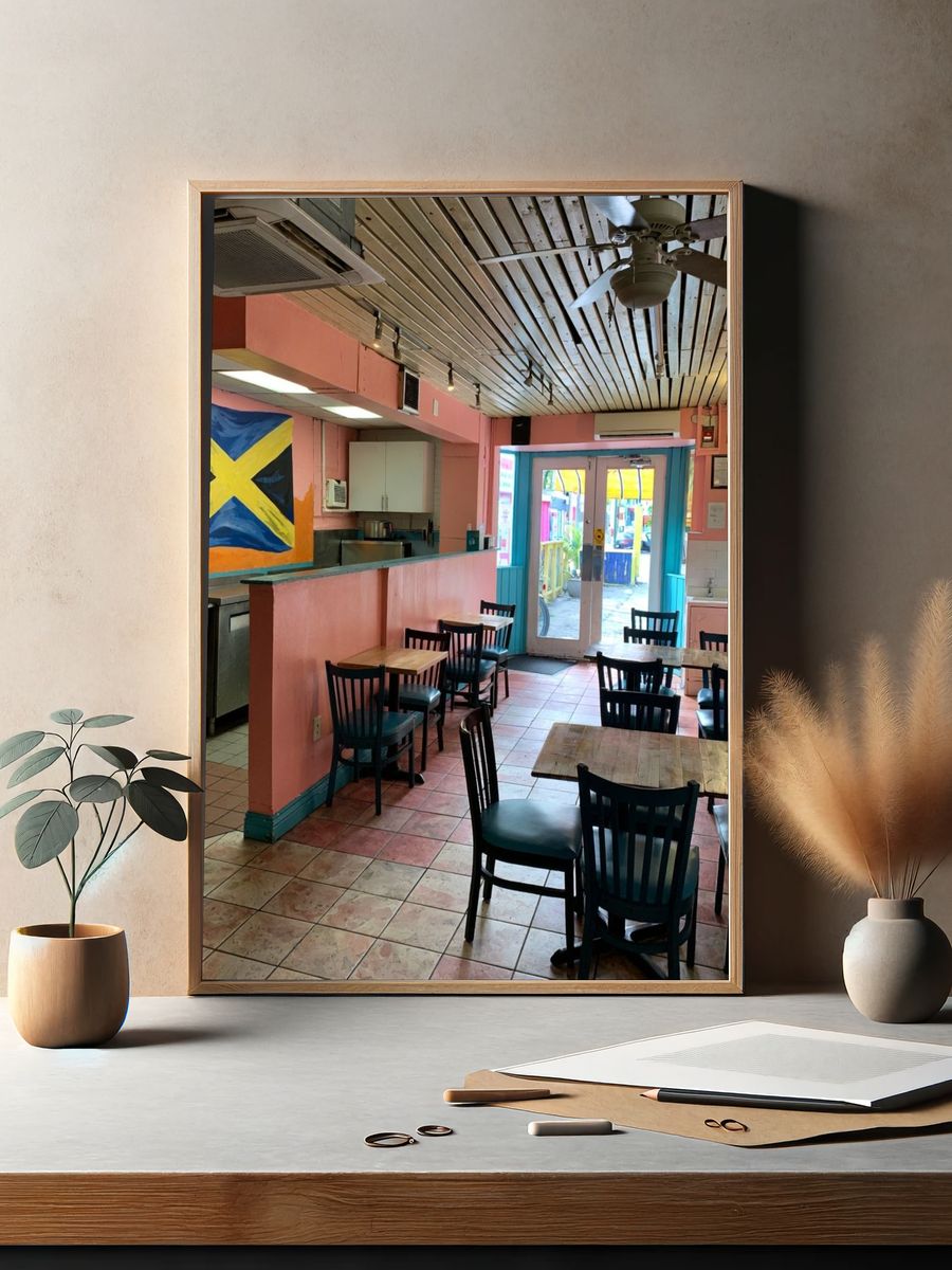 Colorful Caribbean Cafe Interior Poster. — room view 2
