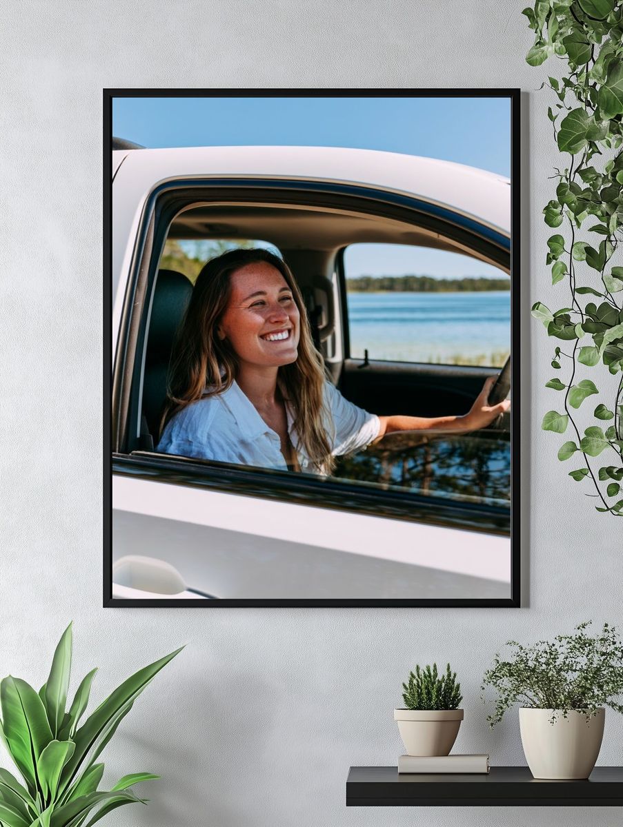 Smiling Woman in Car Photography Poster. — room view 4