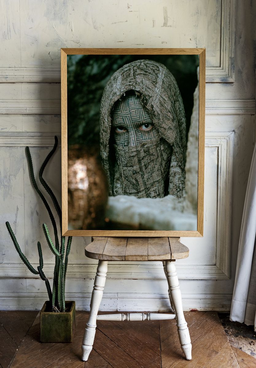 Masked Figure Portrait Print. room preview
