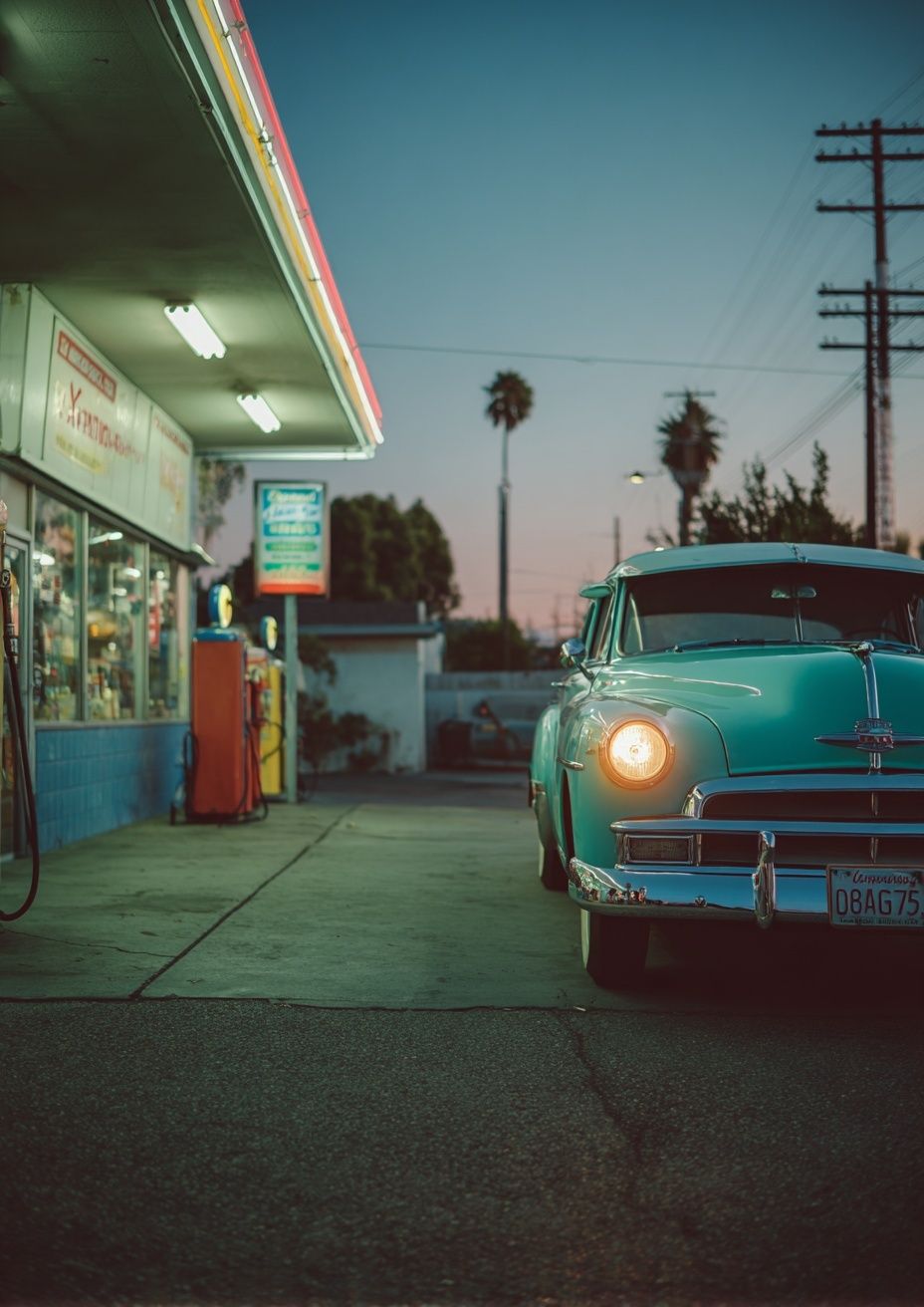 Vintage Gas Station Car Photography Poster. poster — photography art