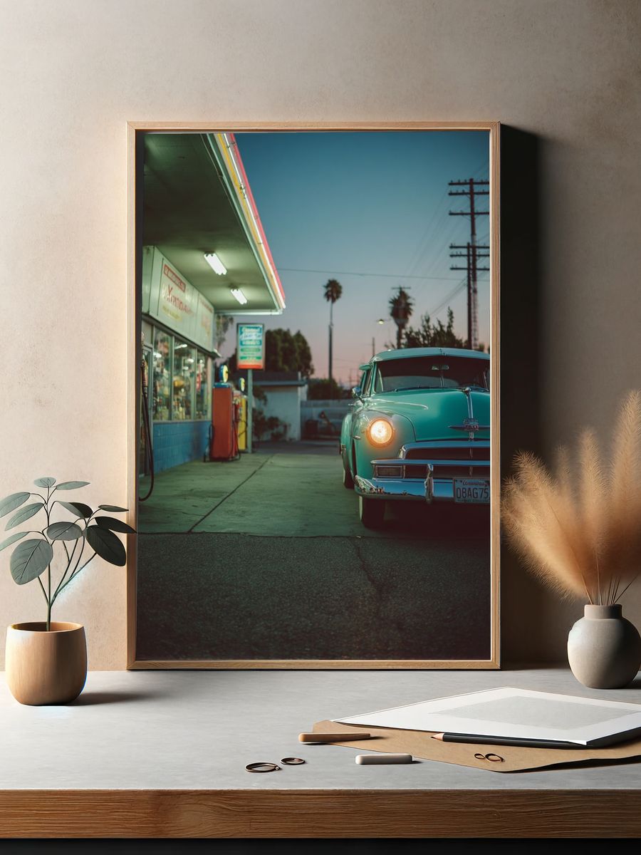 Vintage Gas Station Car Photography Poster. — room view 2