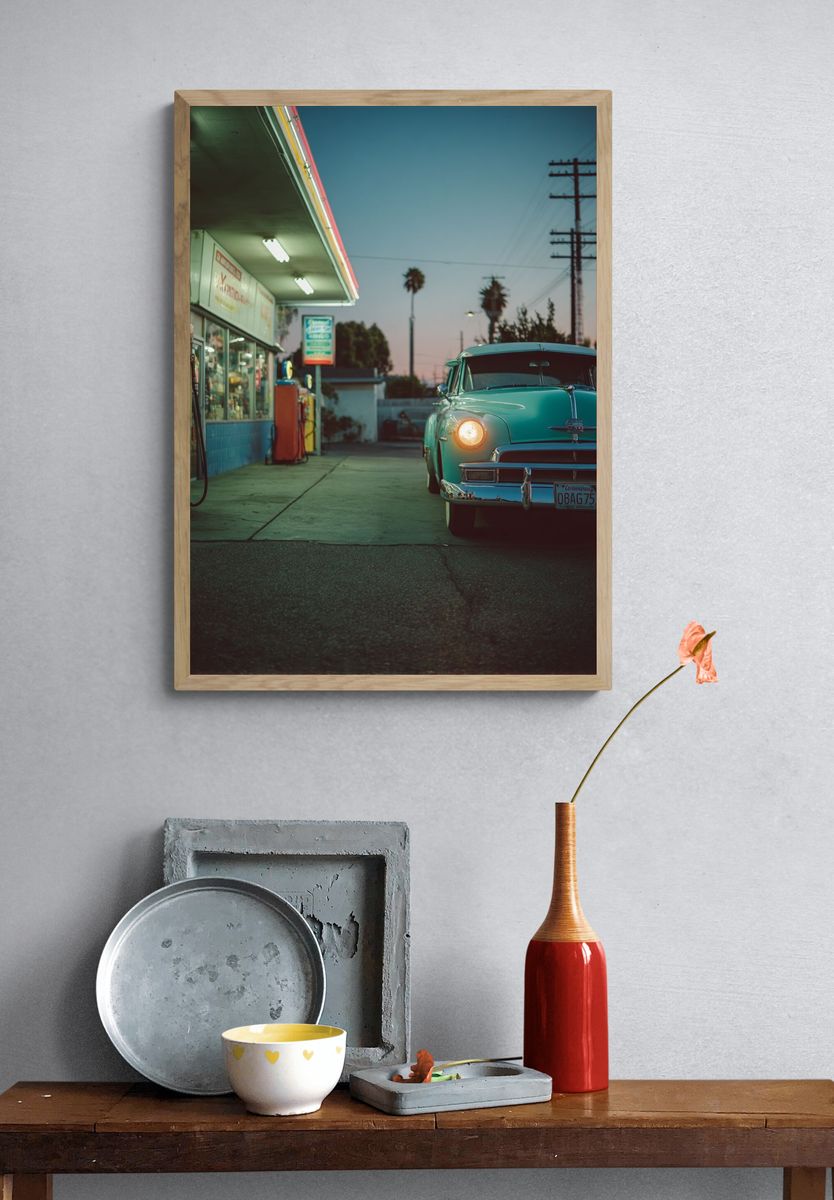 Vintage Gas Station Car Photography Poster. — room view 3