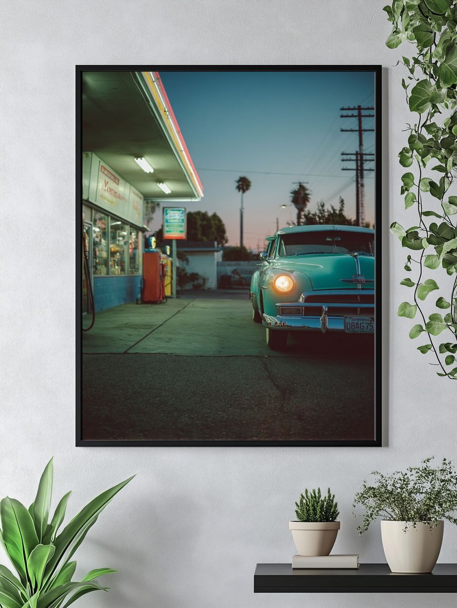 Vintage Gas Station Car Photography Poster. — room view 4