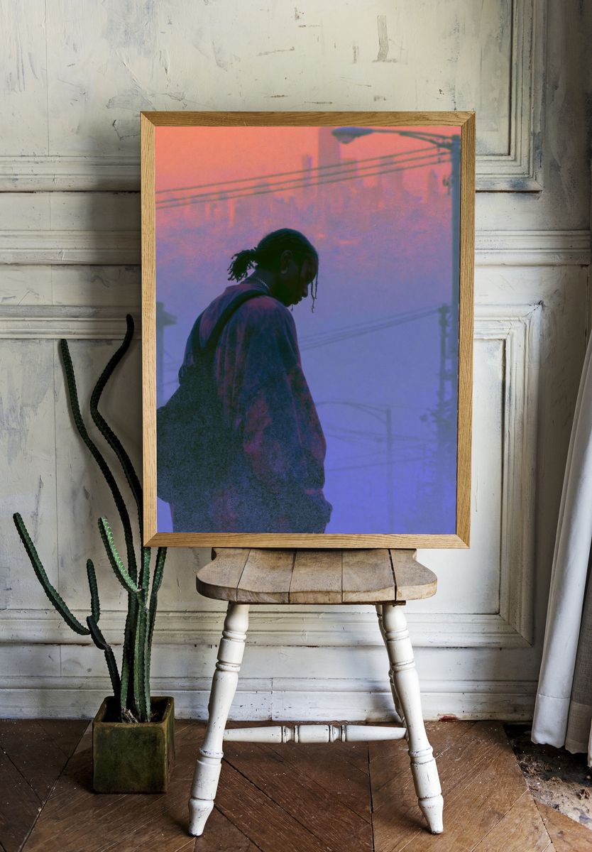 Misty Urban Silhouette Photography Poster. room preview