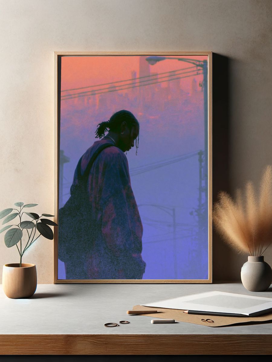 Misty Urban Silhouette Photography Poster. — room view 2