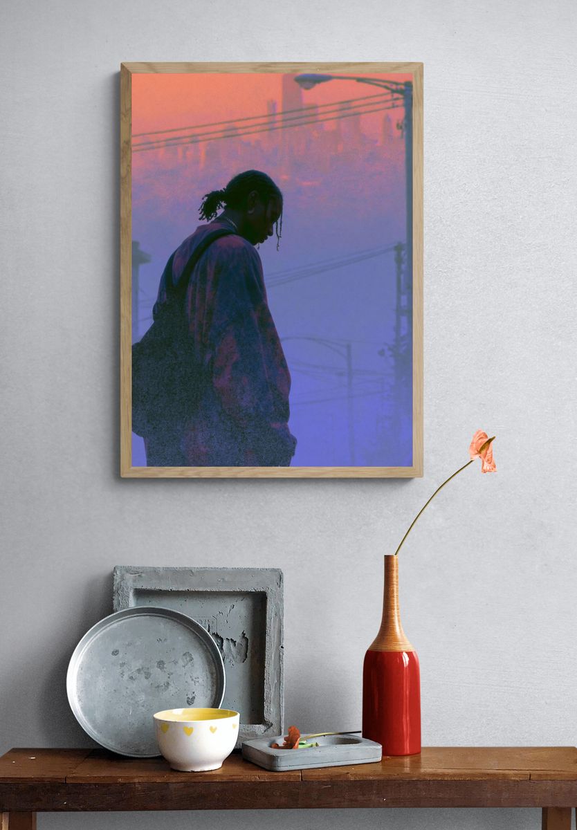 Misty Urban Silhouette Photography Poster. — room view 3