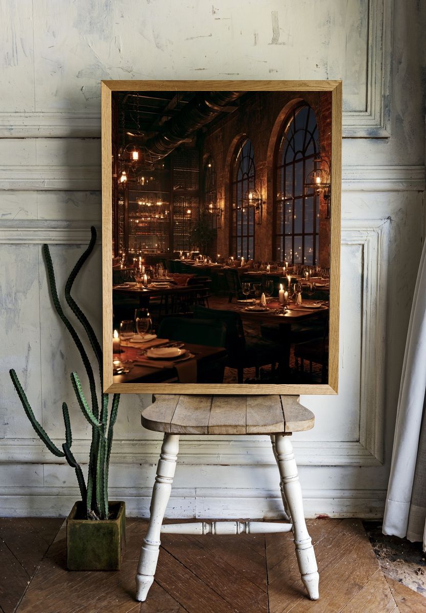 Candlelit Restaurant Interior Photography Poster. room preview