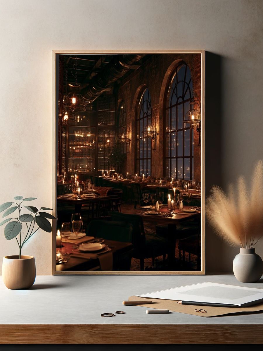 Candlelit Restaurant Interior Photography Poster. — room view 2