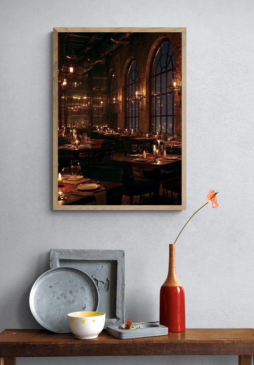 Candlelit Restaurant Interior Photography Poster. — room view 3