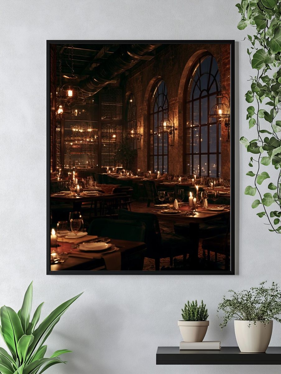 Candlelit Restaurant Interior Photography Poster. — room view 4