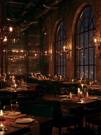 Candlelit Restaurant Interior Photography Poster.