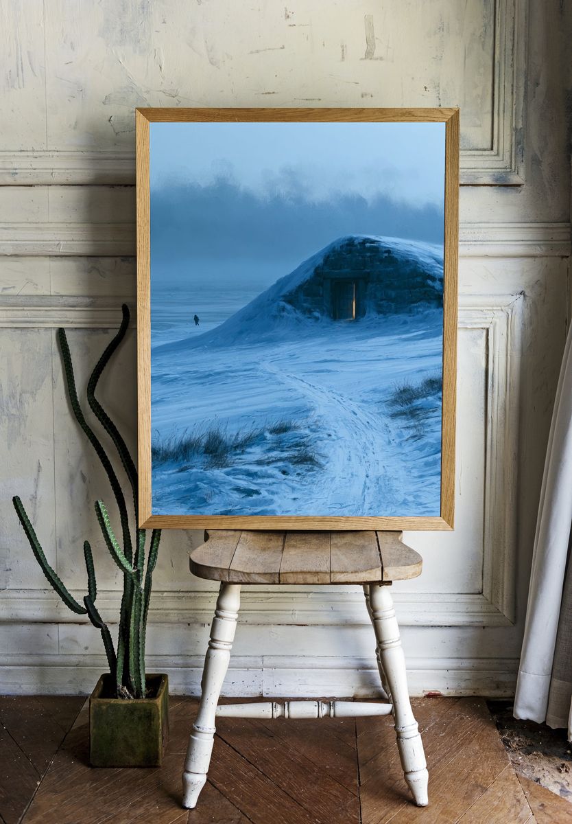 Snowbound Cabin Landscape Print. — room view 1