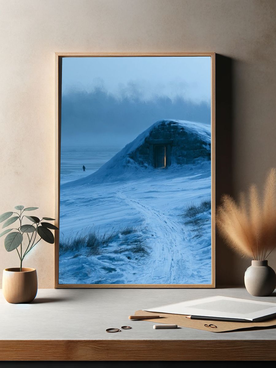 Snowbound Cabin Landscape Print. — room view 2