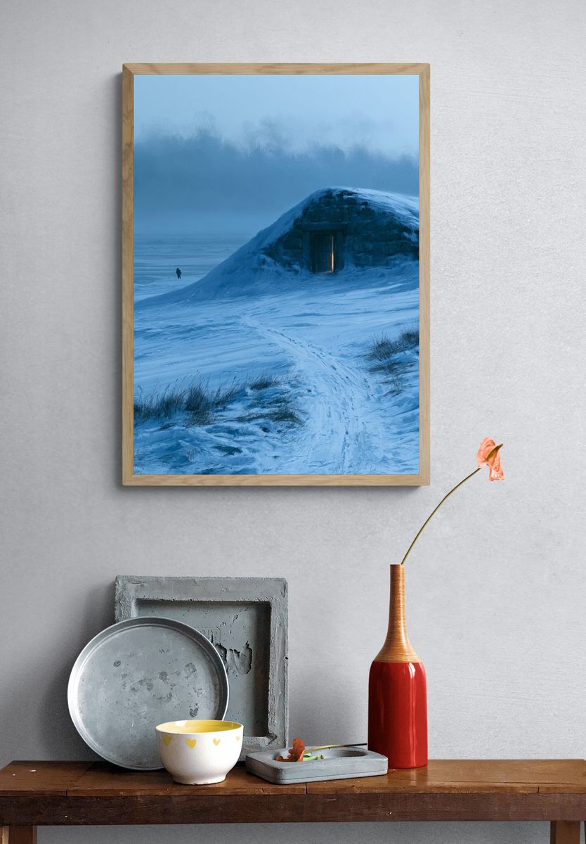 Snowbound Cabin Landscape Print. — room view 3