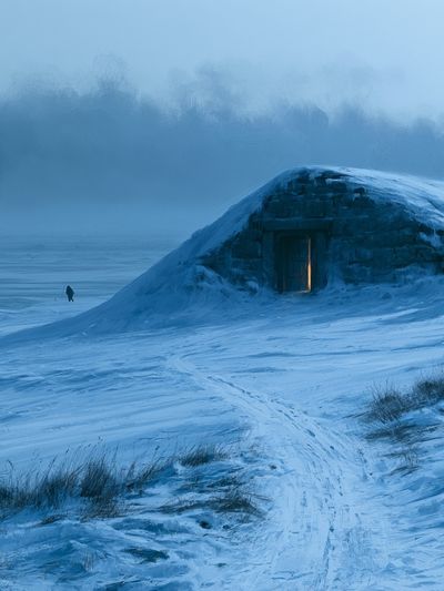 Snowbound Cabin Landscape Print.
