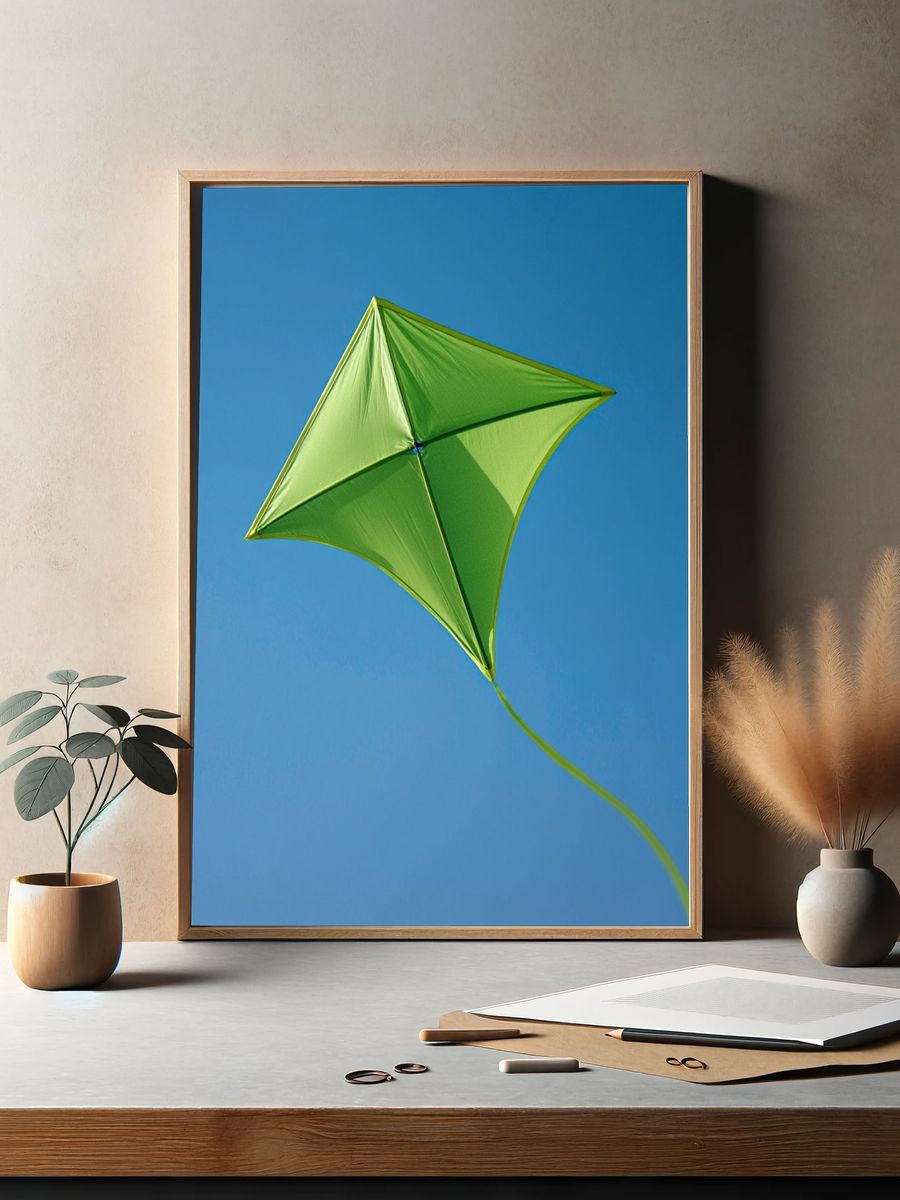 Green Kite in Blue Sky Poster. — room view 2