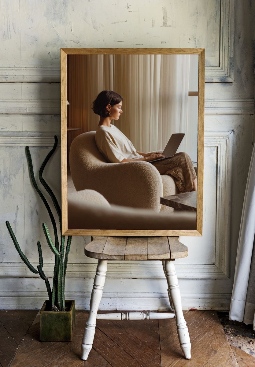 Cozy Woman with Laptop Photography Poster. room preview