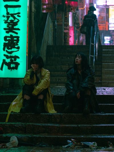 Rainy Neon Alley Street Photography Poster.