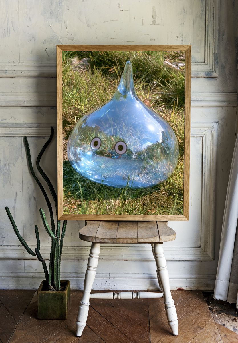 Glass Slime in Grass Photography Poster. — room view 1