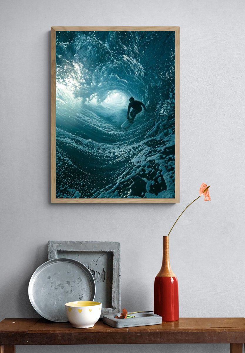 Surfing Inside the Wave Photography Poster. — room view 3