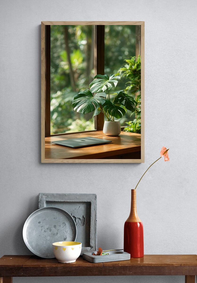 Monstera by Window Photography Poster. — room view 3
